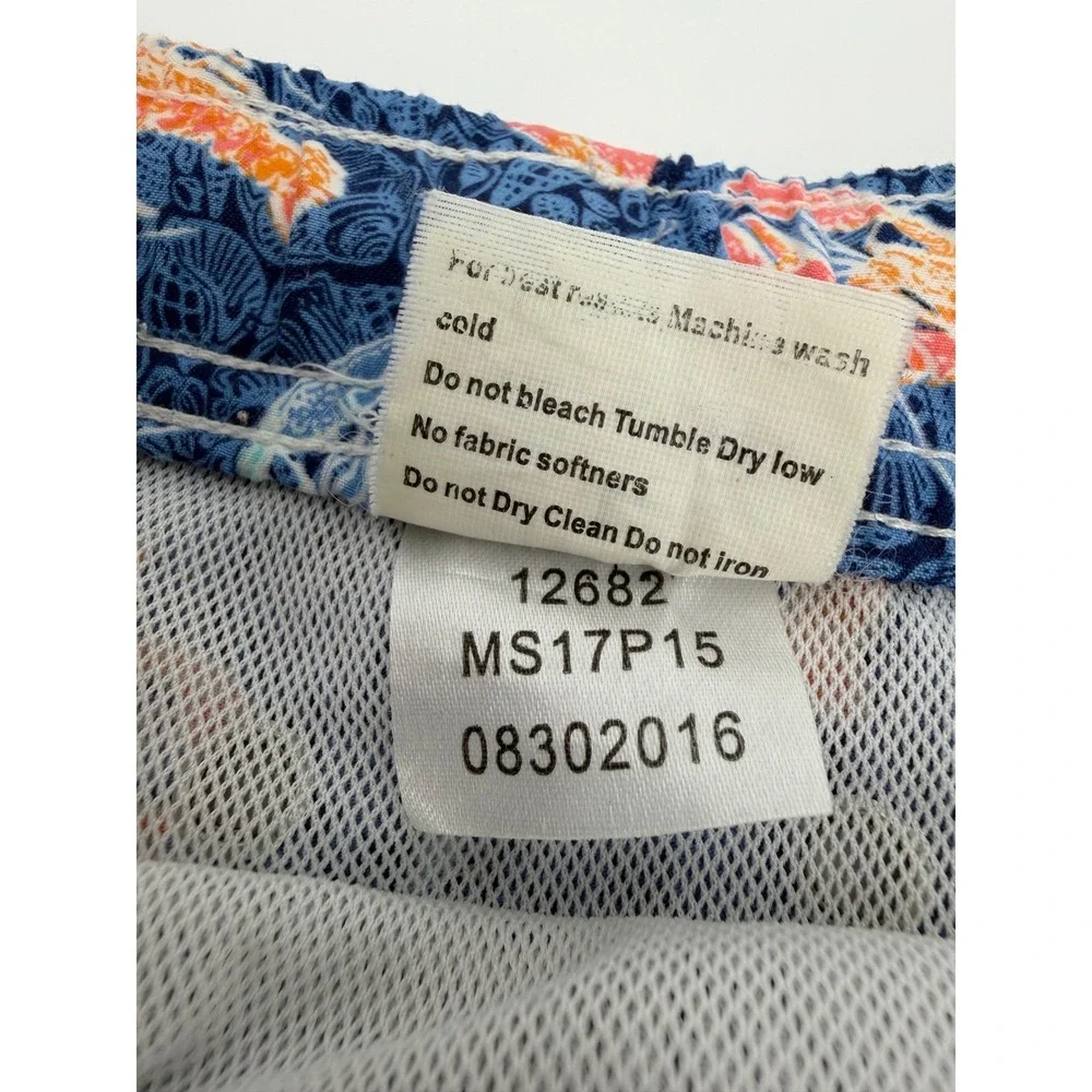 Peter Millar Mens Navy Blue Lobster Shell Print Swim Trunks Mesh Lined Large